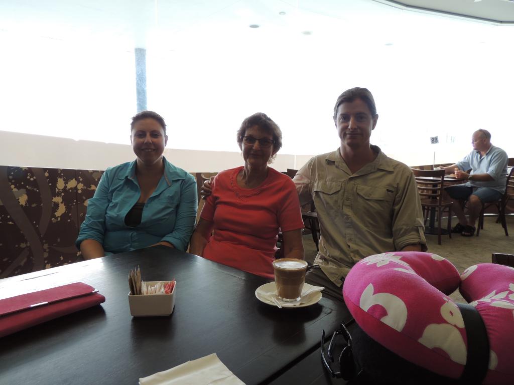Having coffee at Perth airport departure lounge