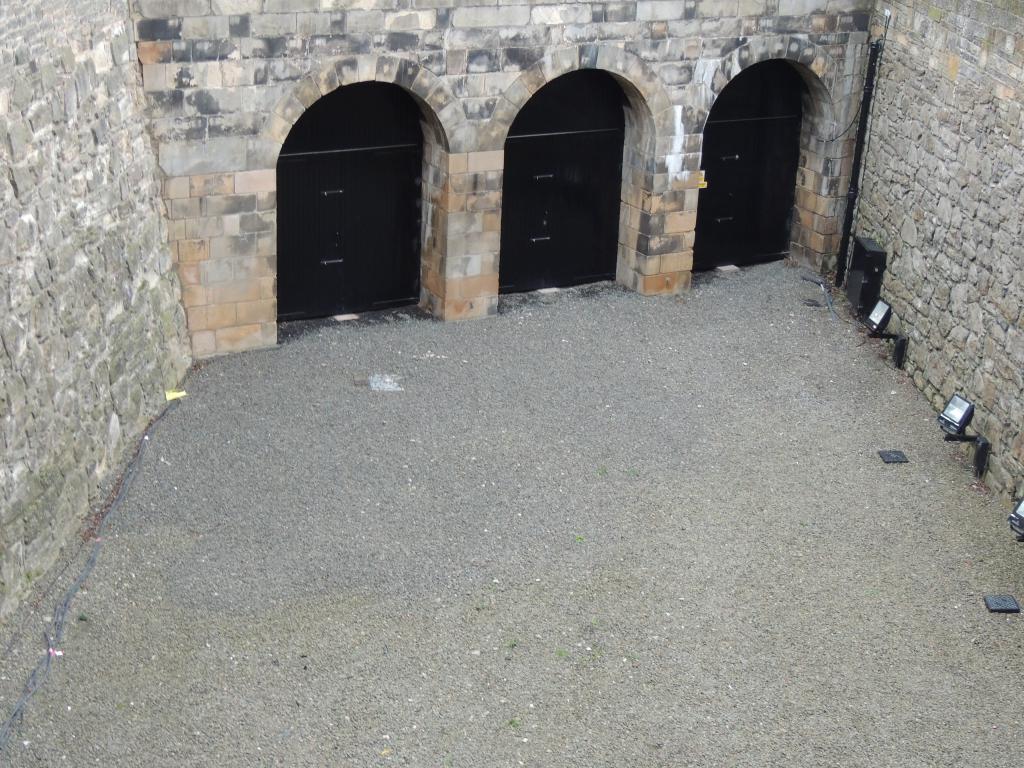 A view down into the moat (sans water)