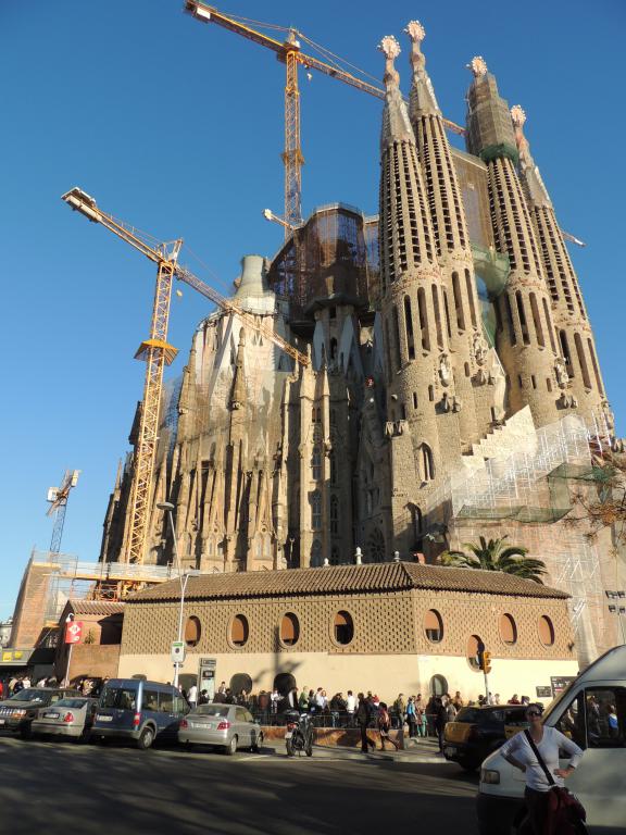 The line of people (going around the corner) to go inside Sagrada Familia