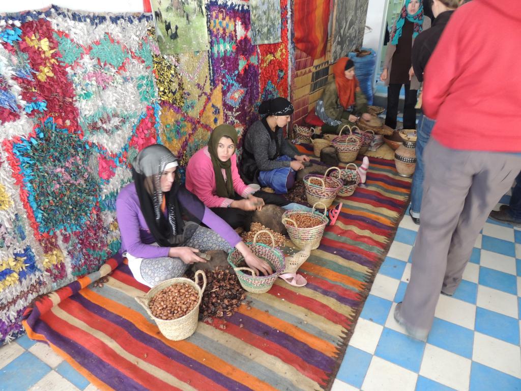 Argan nuts being hulled for grinding