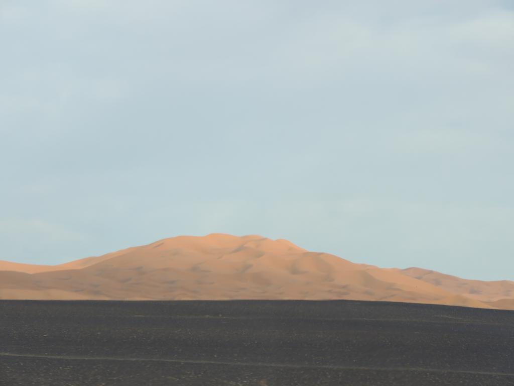 Our first view of the Saharan sand dunes in Erg Chebbi