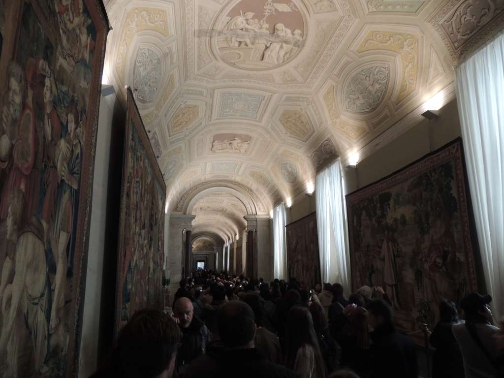 A (dark) view of the crowds heading toward the chapel