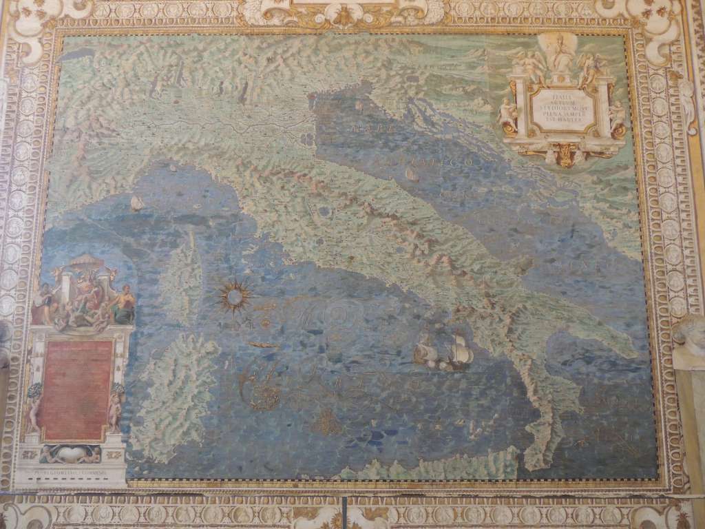 This hallway contained painted maps of areas throughout Italy ending with this complete one. The accuracy of the maps (created hundreds of years ago) is almost perfect.