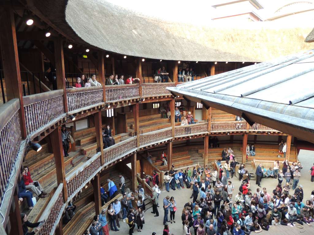 View from our seat of the other stalls and standing area at Shakespeare's Globe