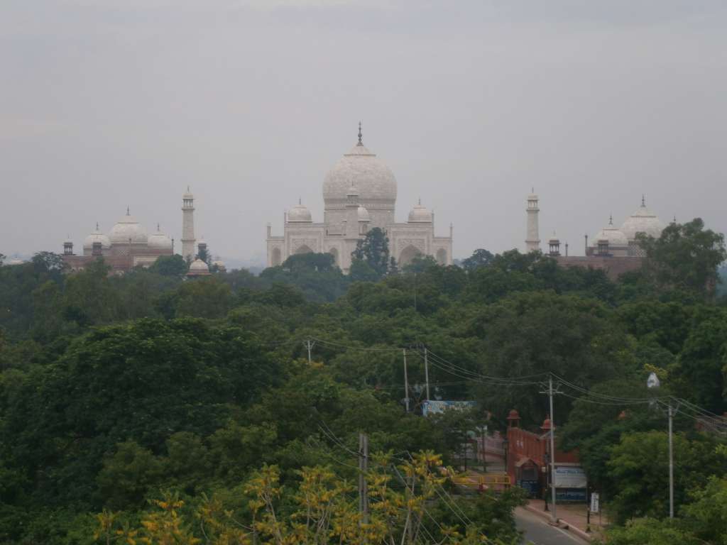 A view of the Taj Mahal from the terrace of our hotel