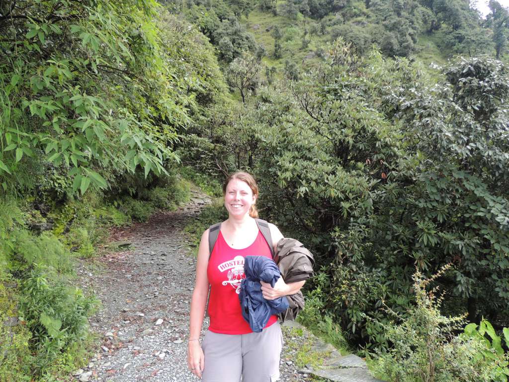 One happy trekker with our rain gear at the ready.