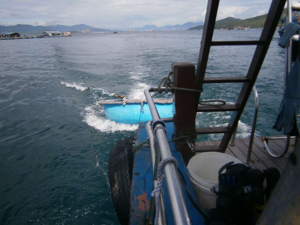 One of the many glass-bottomed "boats" hitching a ride to the island.